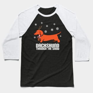 Dachshund Through The Snow TShirt - Ugly Christmas Funny Baseball T-Shirt